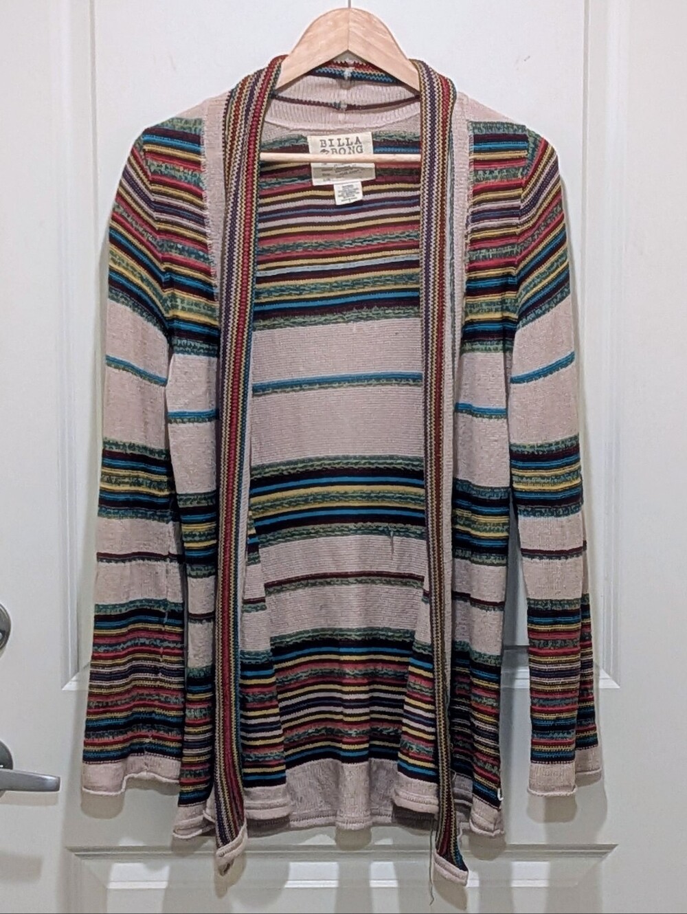 GUC Y2K Billabong M Vintage Open Front Boho Rainbow Stripe Cardigan